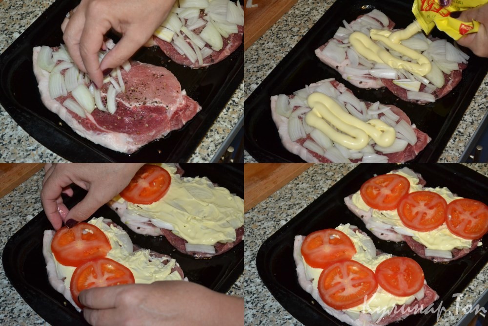 Свинина, запеченная с помидорами