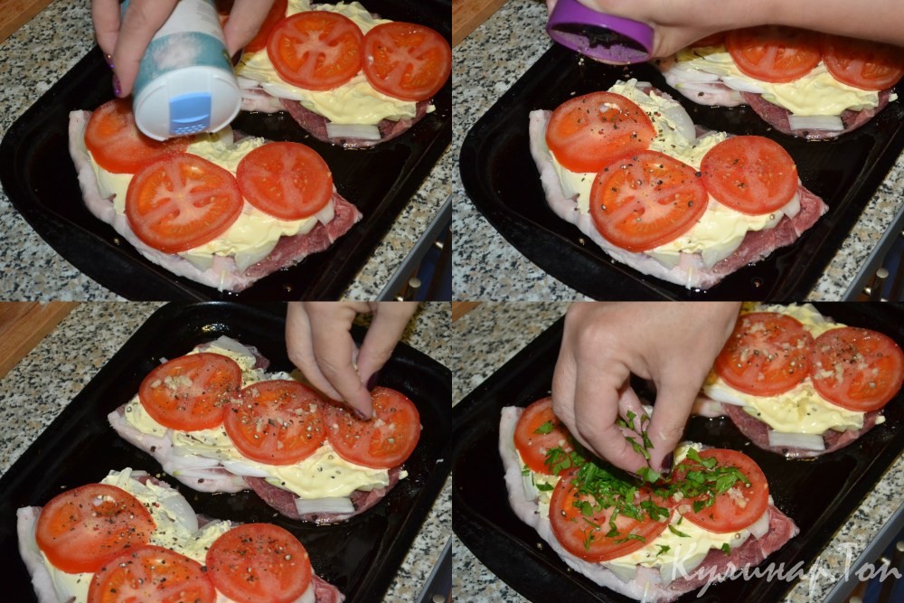 Свинина, запеченная с помидорами