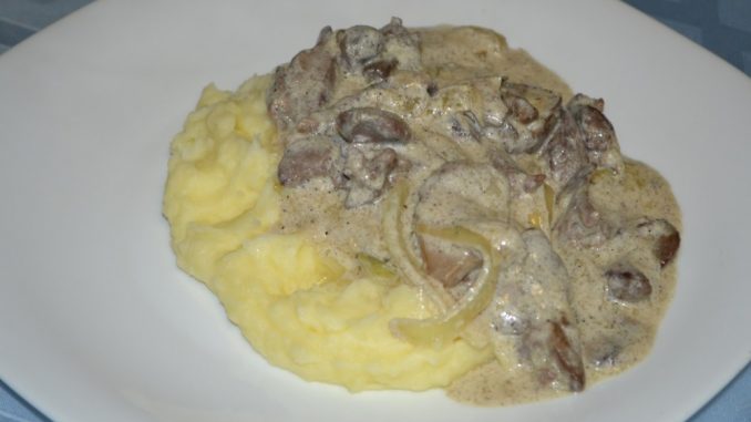 Куриная печень с шампиньонами в сливках-13 Куриная печень с шампиньонами в сливках