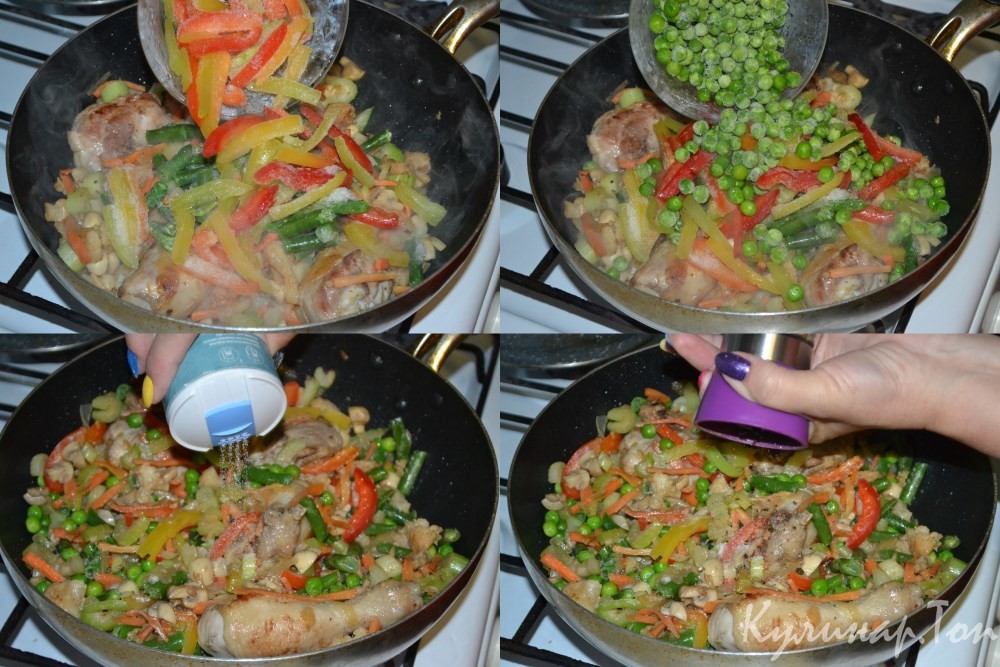 Овощной микс с курицей и грибами