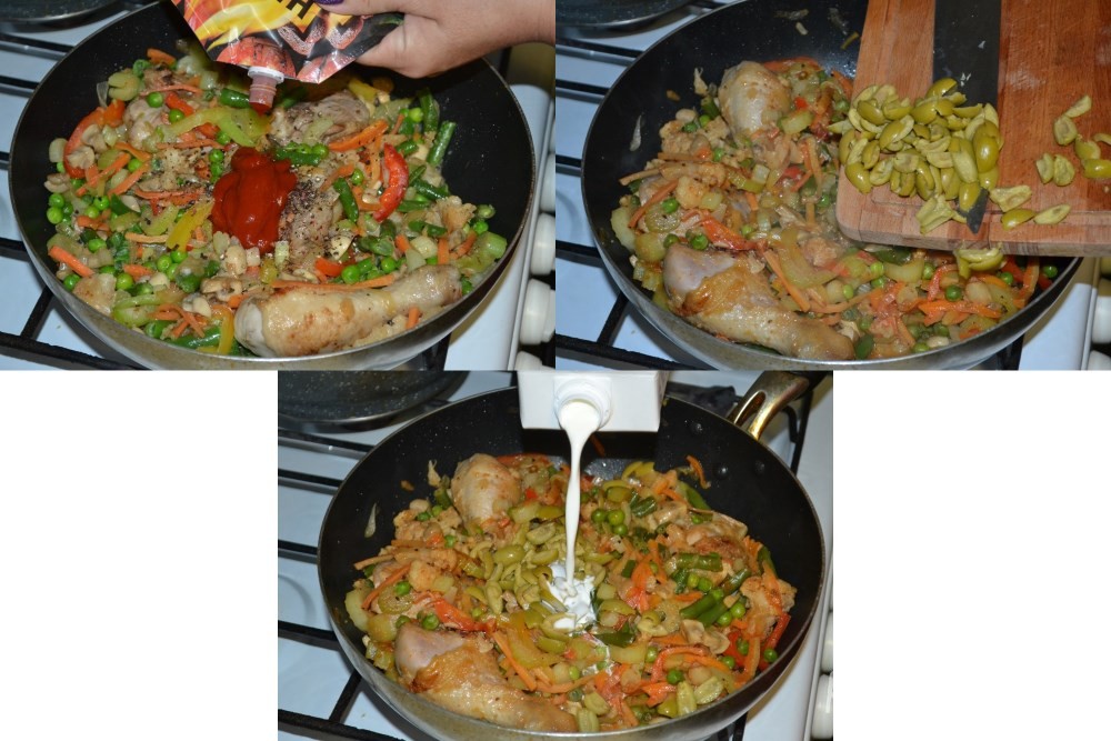 Овощной микс с курицей и грибами