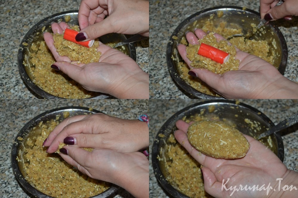 Рыбные котлеты фаршированные крабовыми палочками