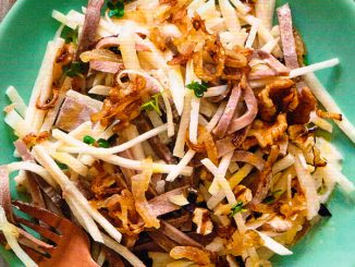 Салат из черной редьки с телячьим языком