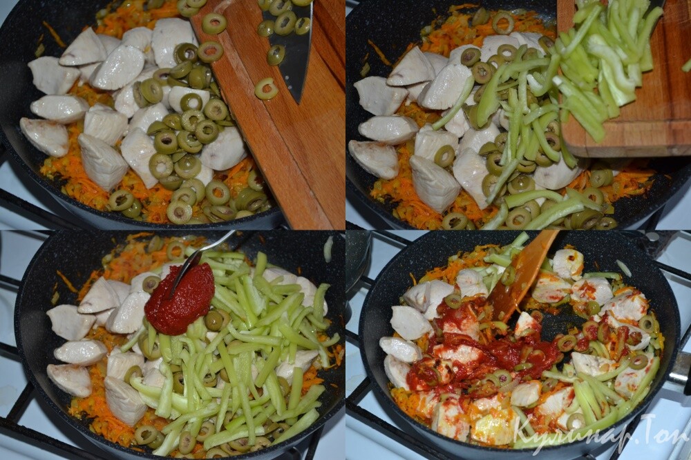 Курица в томатном соусе с оливками