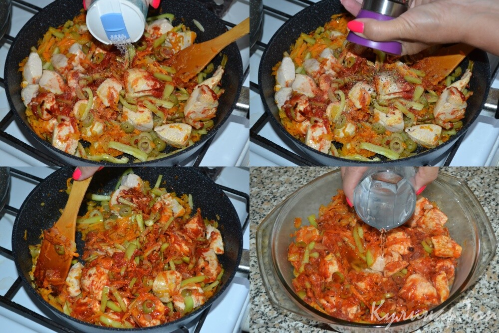 Курица в томатном соусе с оливками