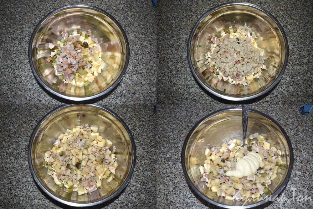 Салат с кальмарами и курицей