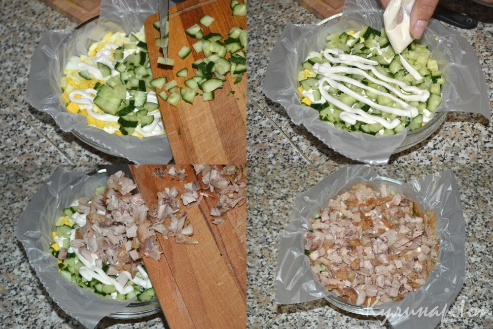Слоеный салат с курицей