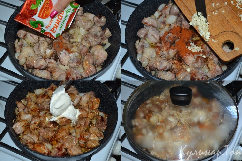 Свинина в чесночном соусе на сковороде