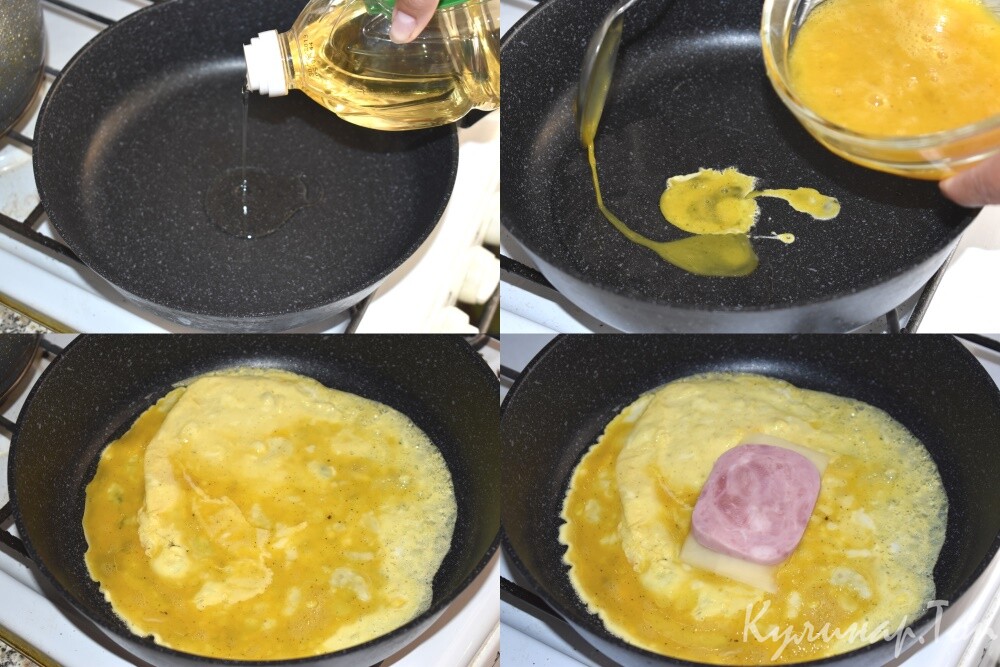 Яичные конвертики с сыром и ветчиной