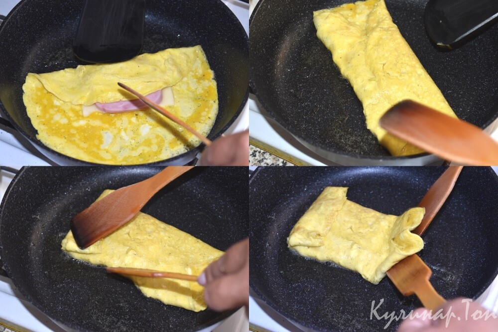 Яичные конвертики с сыром и ветчиной