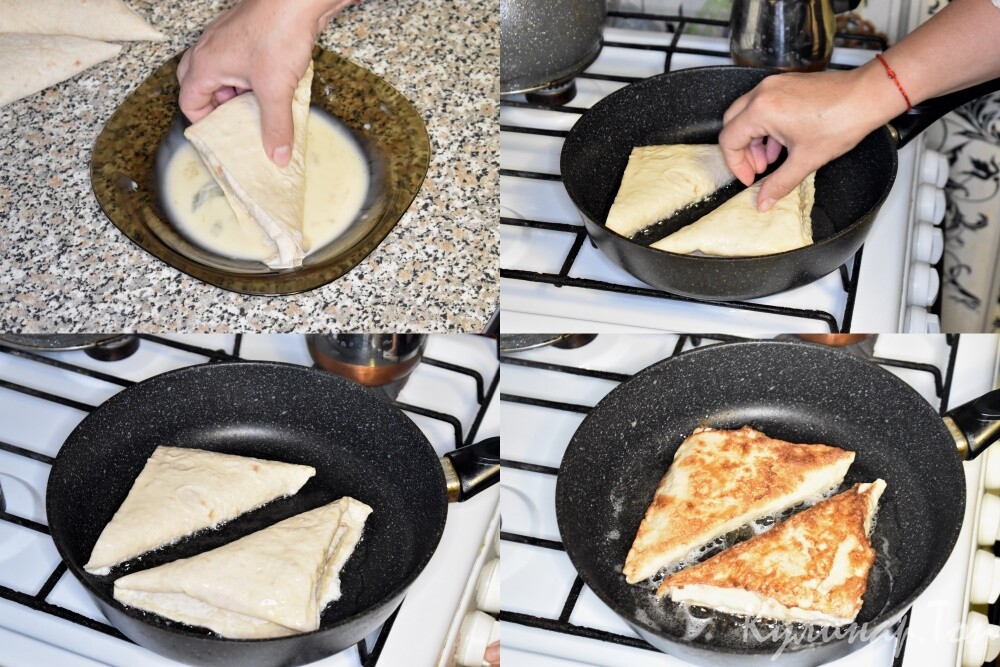 Треугольники из лаваша с колбасой, сыром и помидором