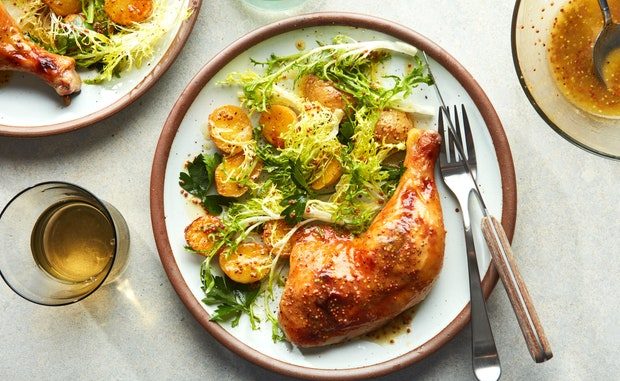 Double-the-Mustard Chicken With Potatoes and Greens